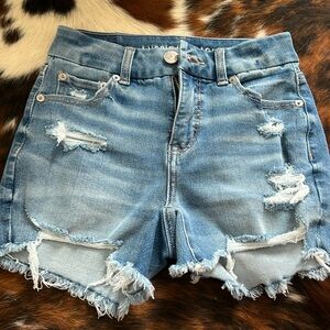 American eagle high rise distressed curvy midi shorts